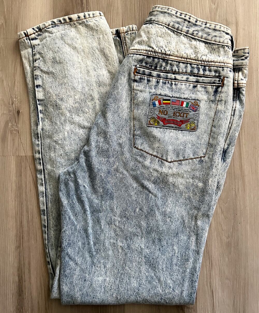 Vtg Jordache No Exit Jeans Sz 36x34 Acid Wash Denim 1980’s Distressed Hong Kong